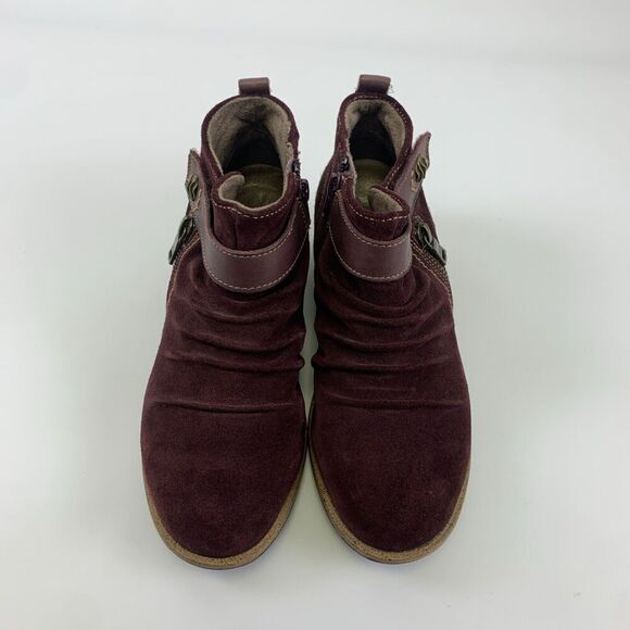 Earth Origins Avani Buckeye Bootie Burgundy Suede Ankle Boot Zip Strap Women 6.5 - Picture 4 of 15